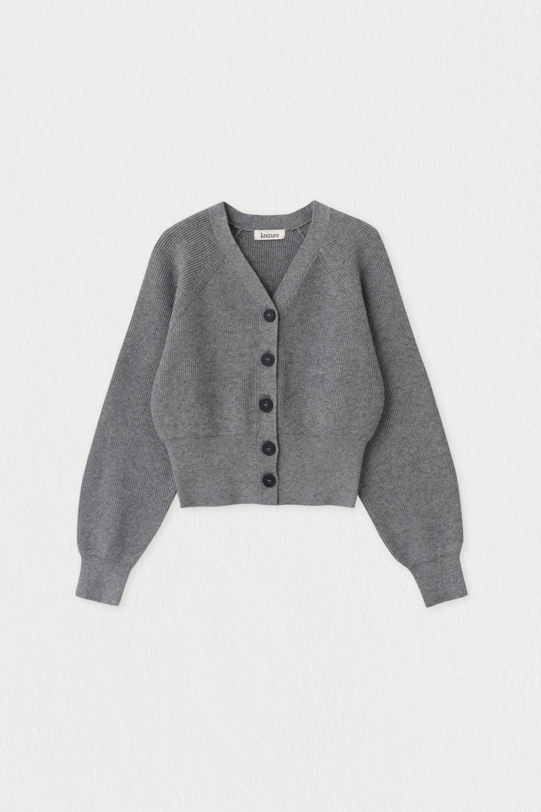 립브 벌룬 슬리브 가디건_Grey
