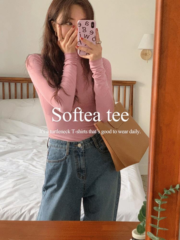 [2만장돌파](14color)소프티 목 폴라 슬림 쫀쫀 데일리 티셔츠