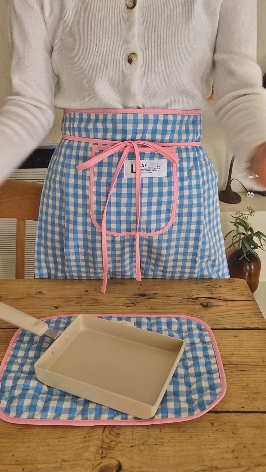 작은체크 허리 앞치마 (블루,그린,핑크,엘로우,레드)