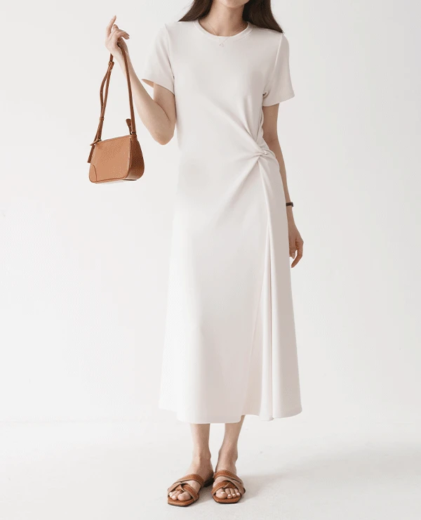 모조 라운드넥 꼬임 반팔 롱원피스 (2color)