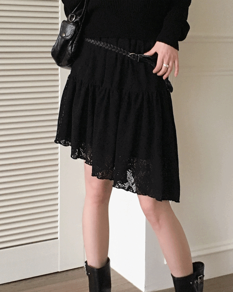 원더원더 지션 언발 사선 펀칭 캉캉 레이어드 미니 스커트