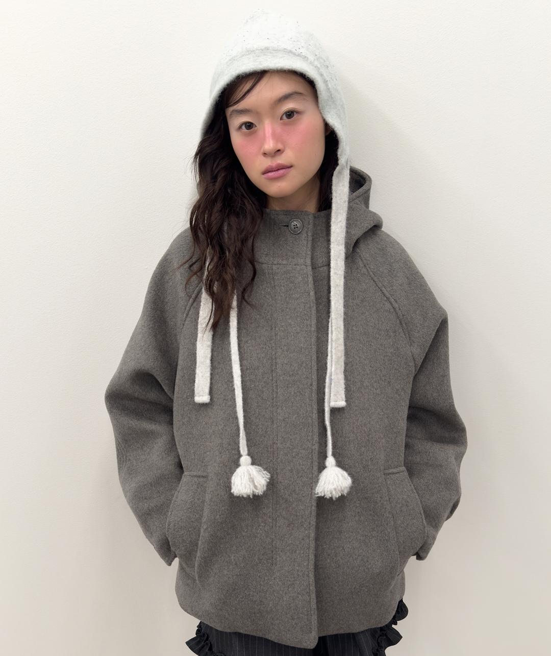 Hooded Half Coat [Gray]