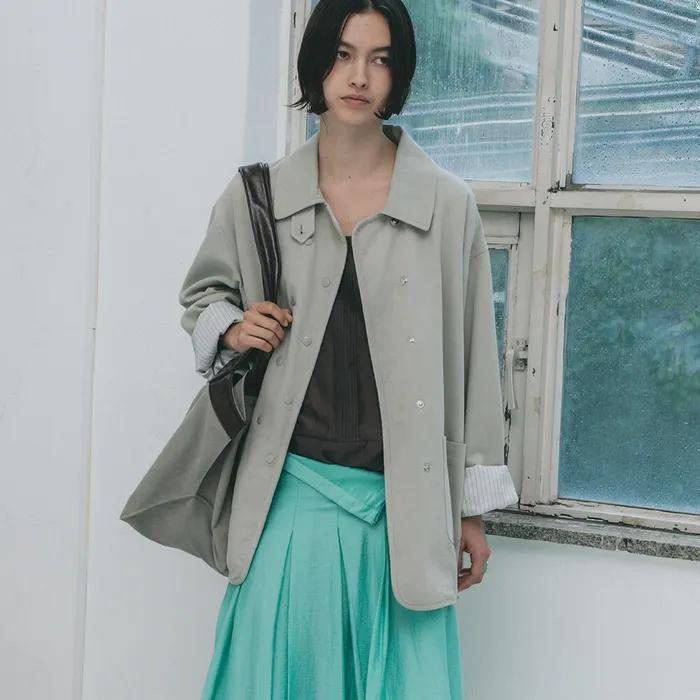 VINTAGE WASHED DOUBLE-BREASTED HALF JACKET [KHAKI GREY]