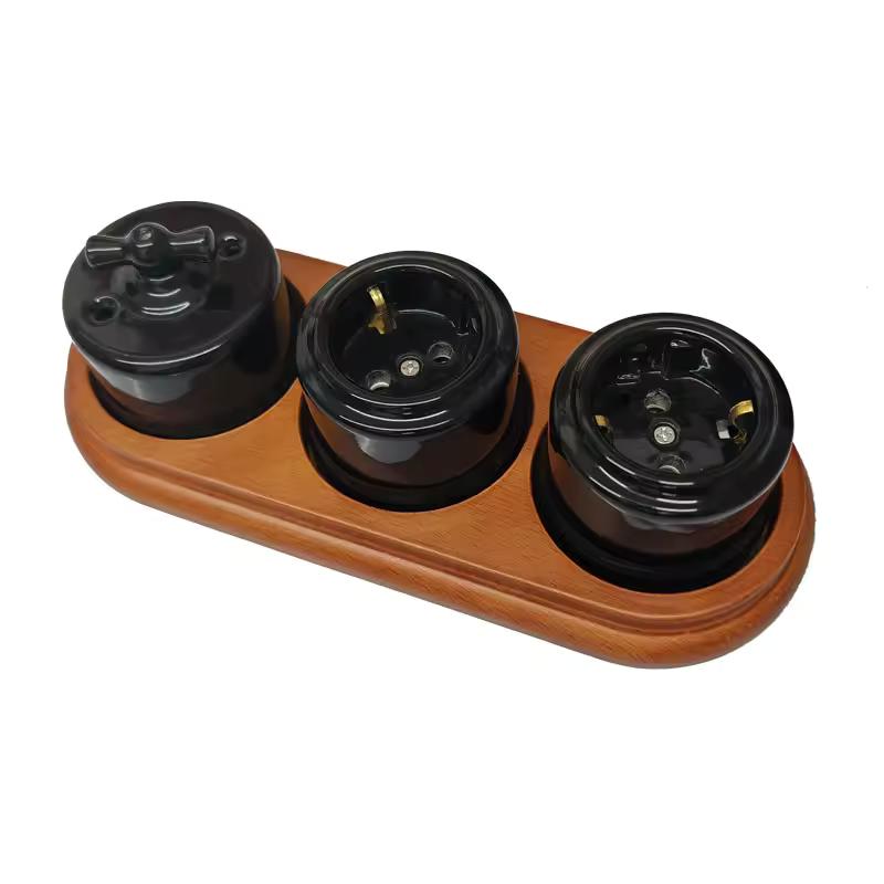 검은 벽 세라믹 로터리 스위치 표면 설치 레트로 손잡이 스위치 홈 개선을 위한 EU 소켓