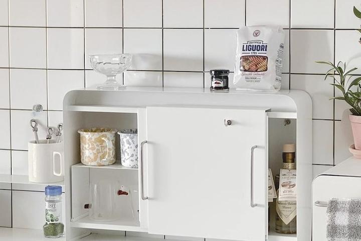 화이트 철제수납장 2단 슬라이드선반 싱크대정리 양념통/컵선반