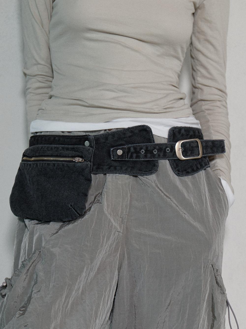 [5th Reorder] DENIM POCKET BELT - BLACK