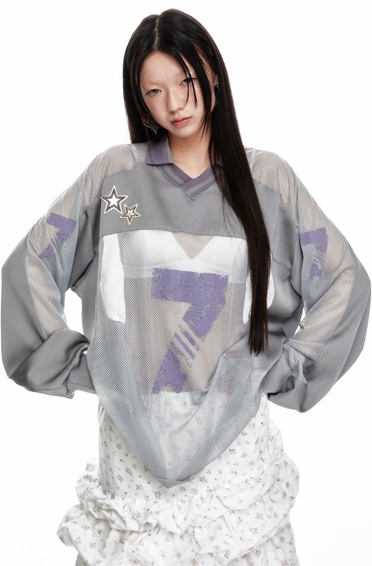 JIKOO Lucky See-through Mesh Jersey T-shirt