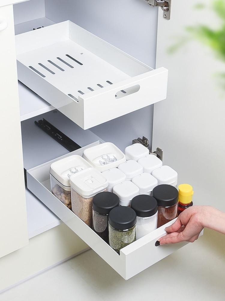 주방 슬라이딩 선반 레일 싱크대 정리대 양념통 싱크대하부장정리 S