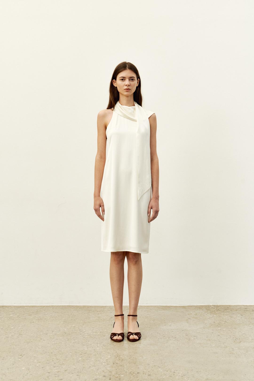 CAPE SILKY SCARF DRESS / LEMON CREAM