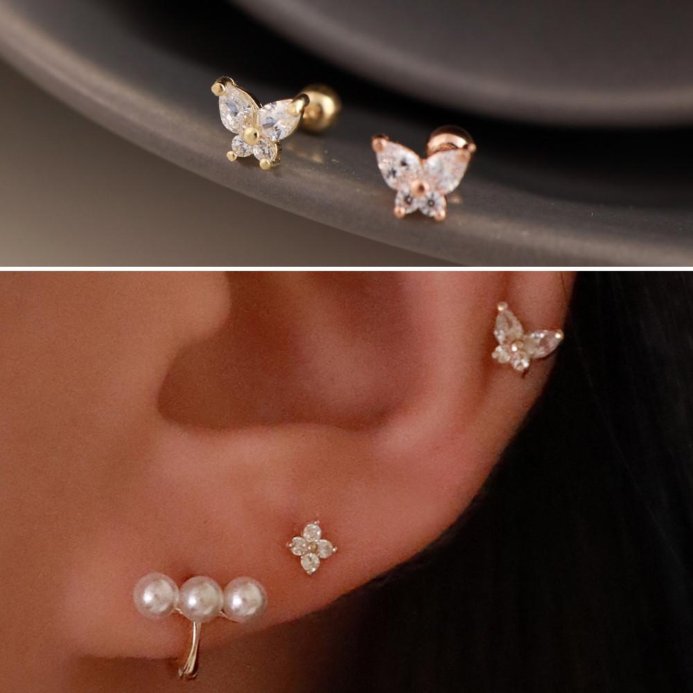 [전체14k] 롤리폴리 나비 골드 피어싱 귀걸이 2color
