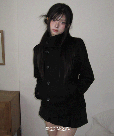 [모델소장🖤] 슬림핏 하프 더블 하이넥 모직 코트-1color