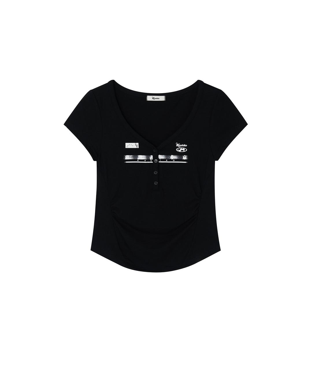 (6/27 Pre-Order) Zen Button Henley Neck Top Black