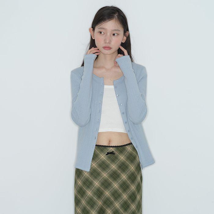 [HBTxVICTORIA] Pin Point Cuff Cardigan (DUSTY SKY)