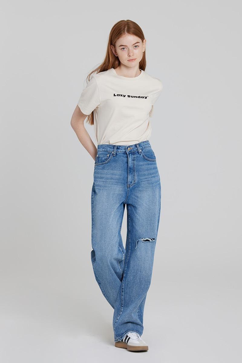 Damaged Wide denim pants (blue)