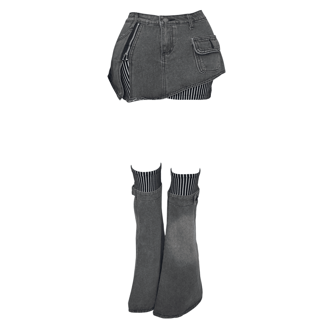 Stripe Layered Sk + leg warmer set