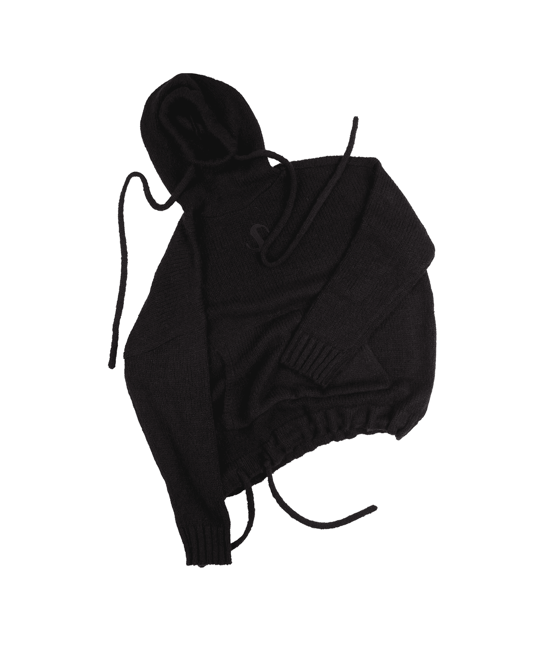 Embroidered Loose Knit Hoodie / Black