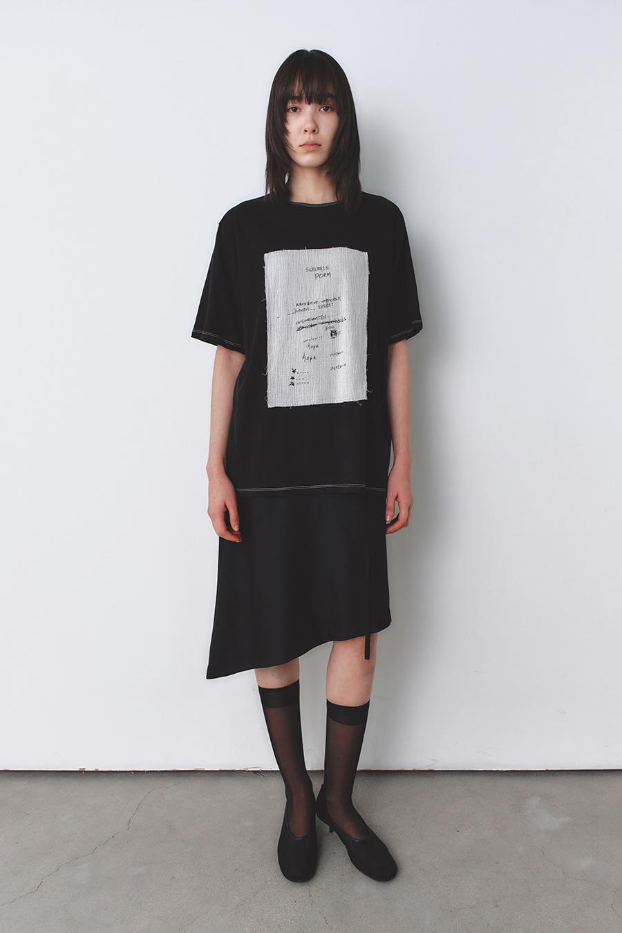 스케치 아플리케 티셔츠 BLACK