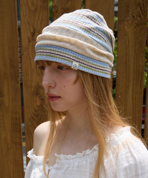 Boho stripe beanie, Beige