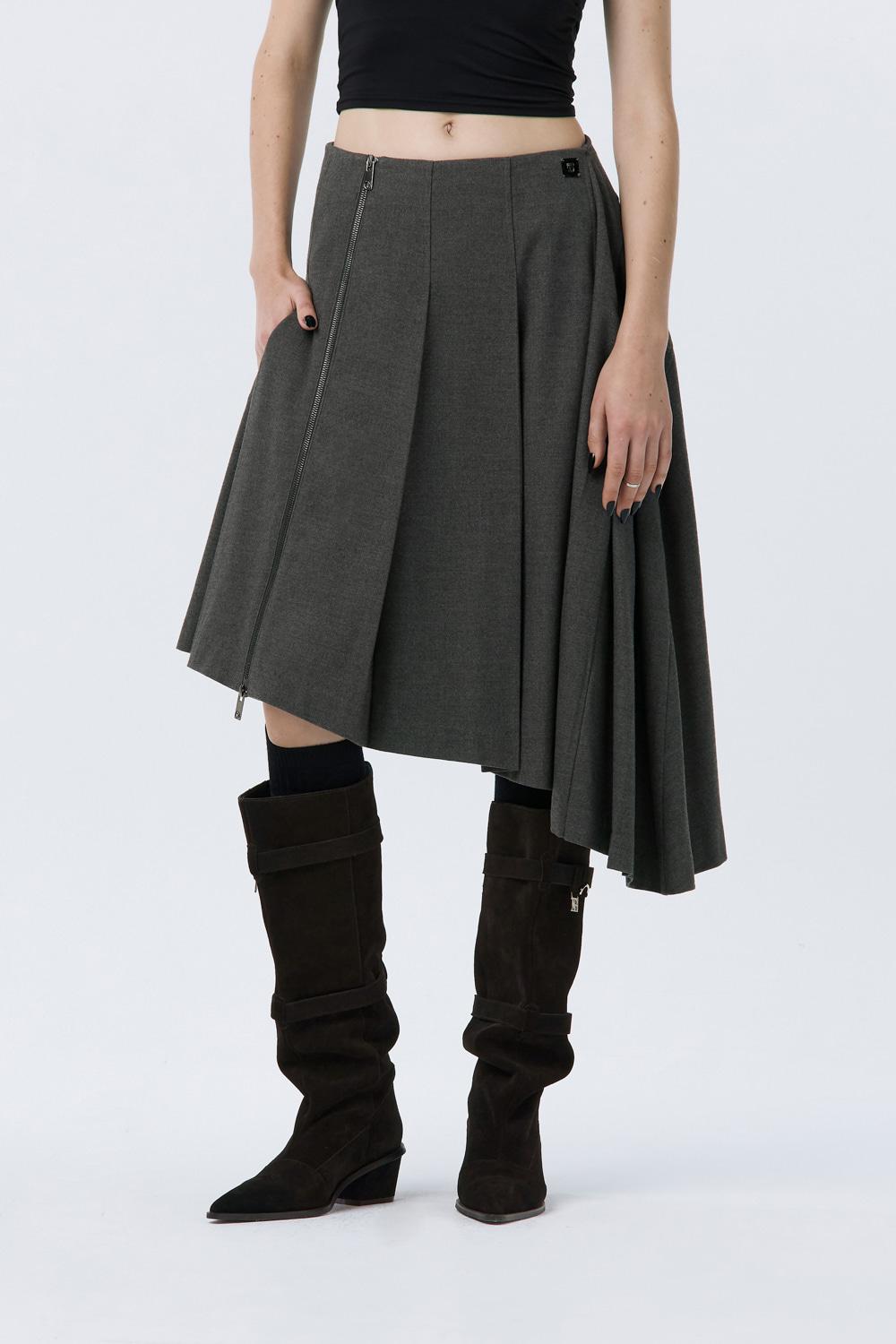 Pleated Asymmetric Skirt [ Gray ]