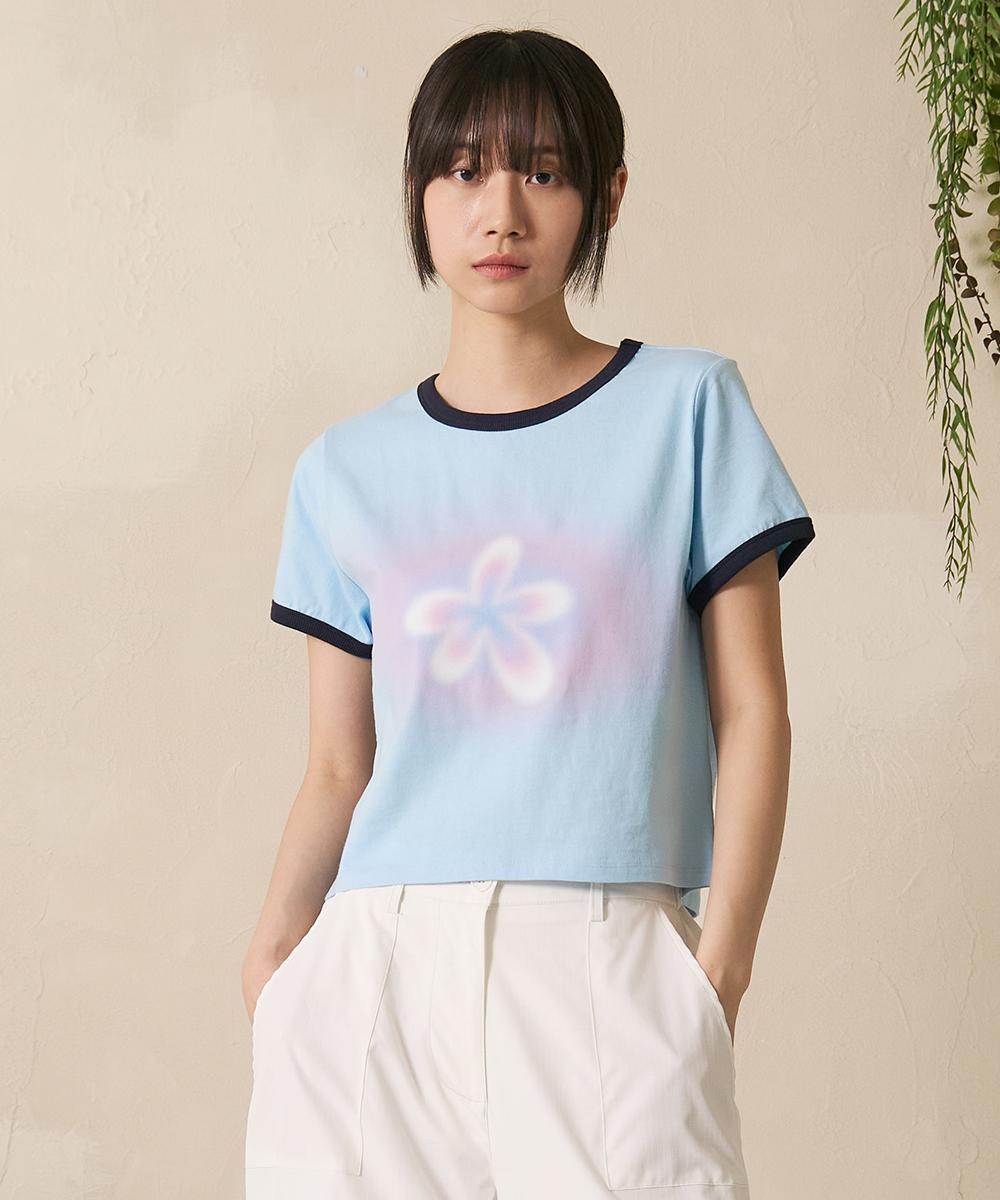 Gradation Bloom Ringer Tee Sky Blue