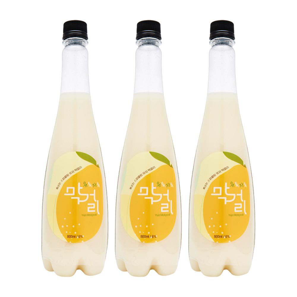 양주도가 유톡자톡 스파클링 막걸리 6도 800ml x 3병 유자막걸리
