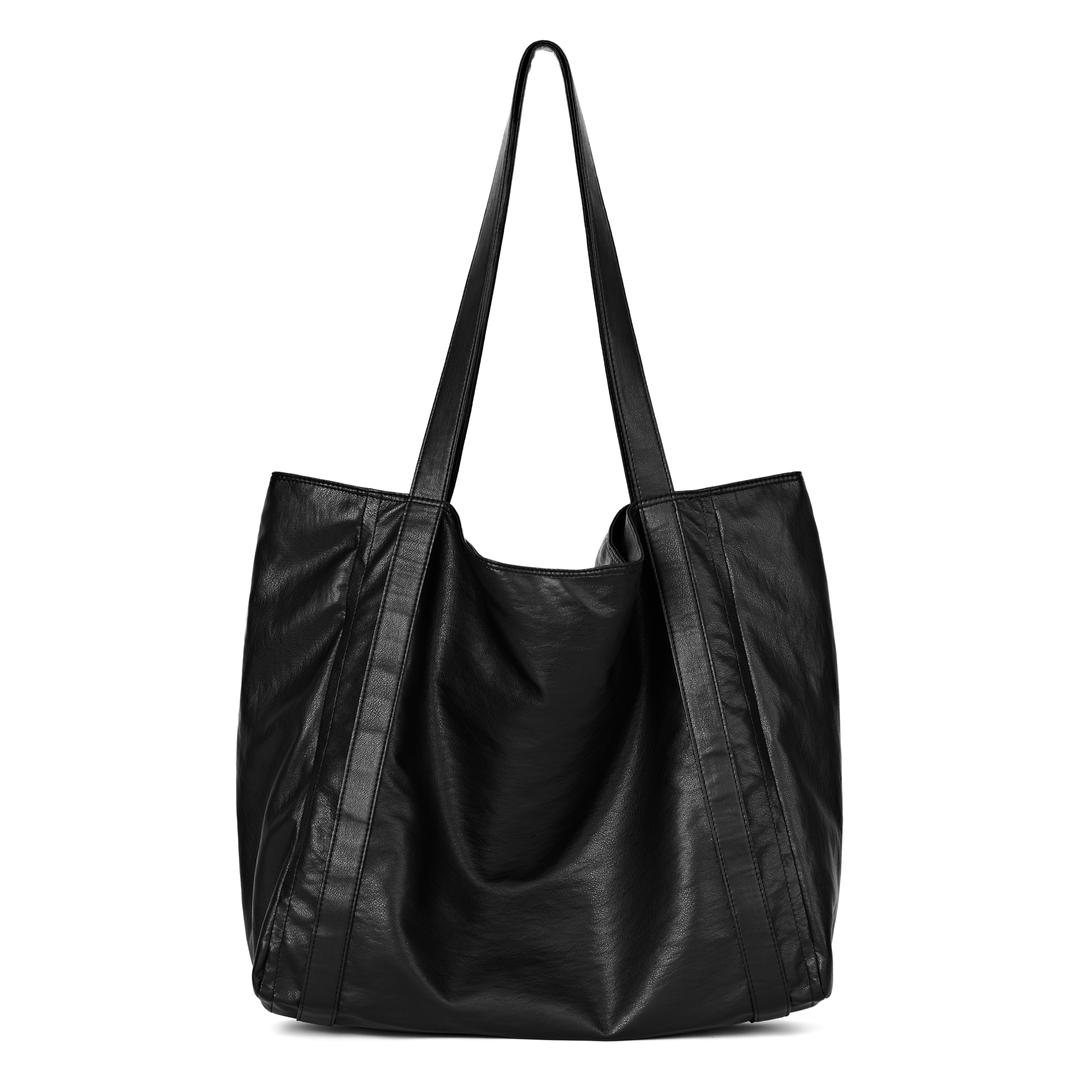 2WAY FAUX LEATHER SHOULDER BAG (BLACK)