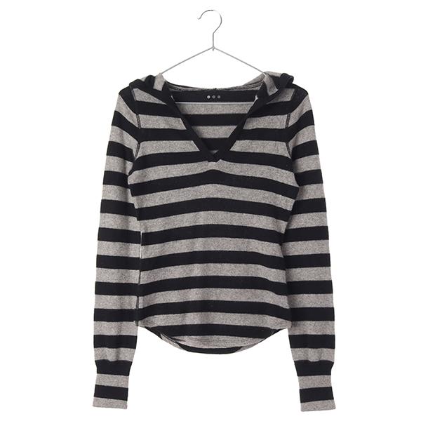 JPN스트라이프 패턴 캐시미어100%후드 니트 / WOMEN/ M