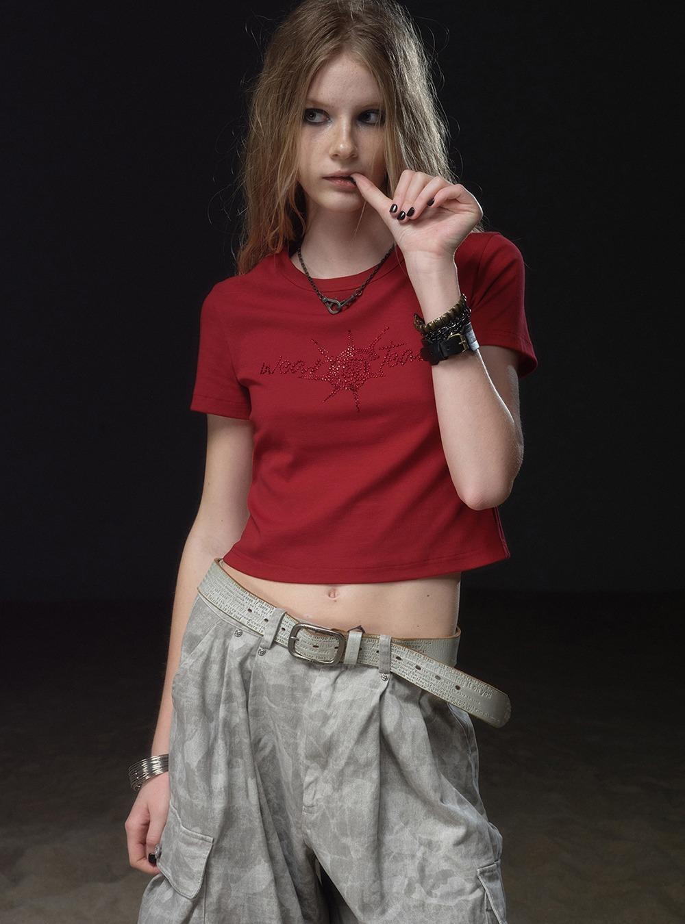 Pearl Lettering Slim Crop T-Shirt (2color)