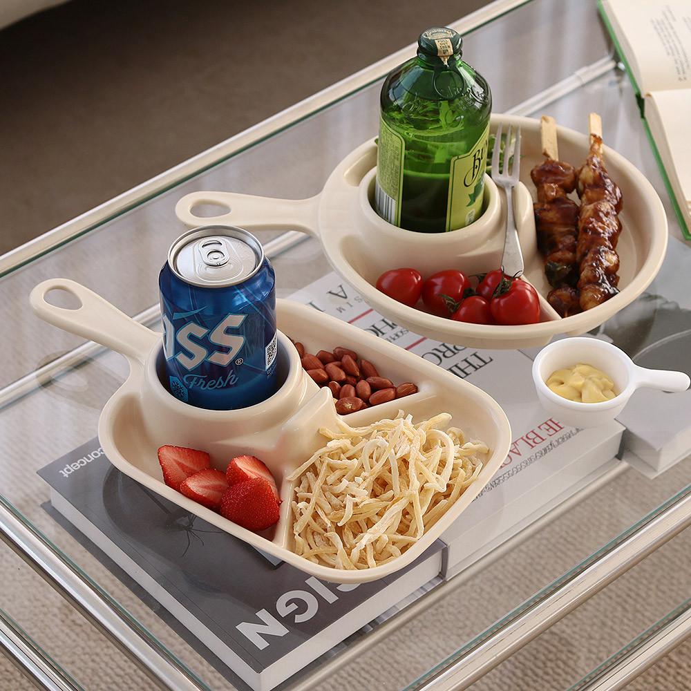 니드 칸칸핸들플레이트 원형 사각 3구나눔 야외캠핑용 맥주안주 간식 혼술 트레이 접시