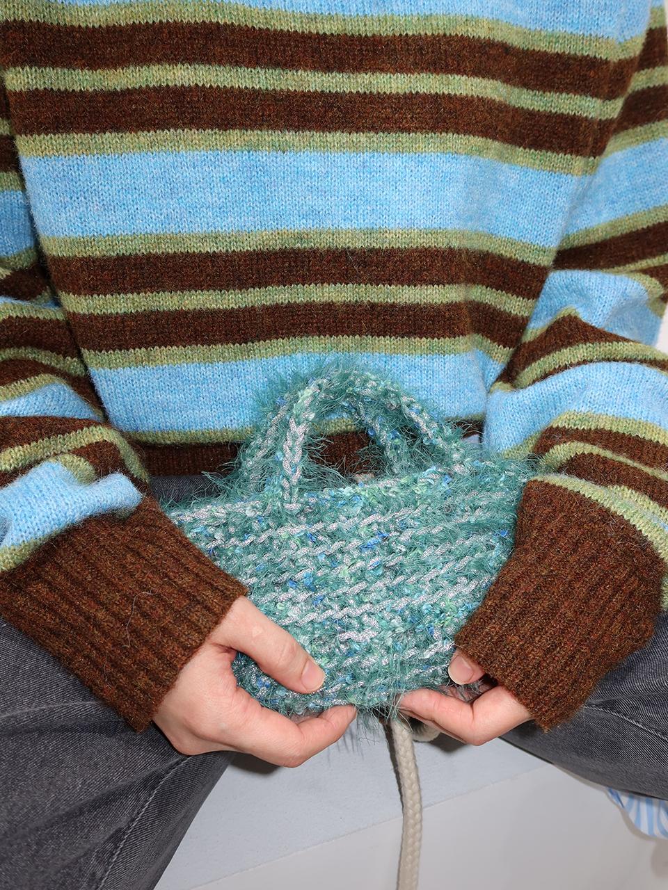 [PLZPROJECT]FURRY KNIT TOTE BAG, GREEN(HAND MADE)