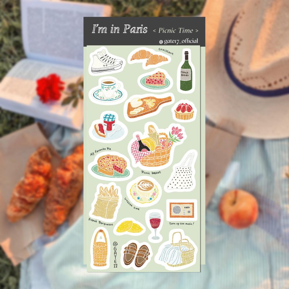 피크닉 타임/칼선 스티커 다꾸 씰스티커 1매 여행기록 다이어리꾸미기