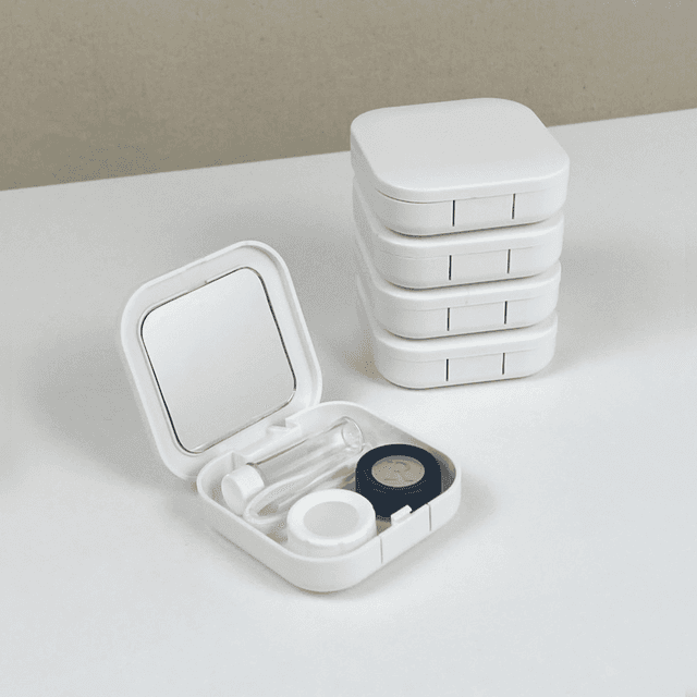 뷰티퍼 휴대용 화이트 렌즈통 소프트 콘택트 하드렌즈케이스 집게 흡착봉 렌즈빼는도구 보관 세척통