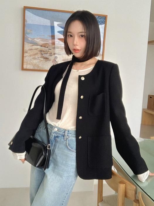 [단독]트위드 싱글 롱 자켓 블랙