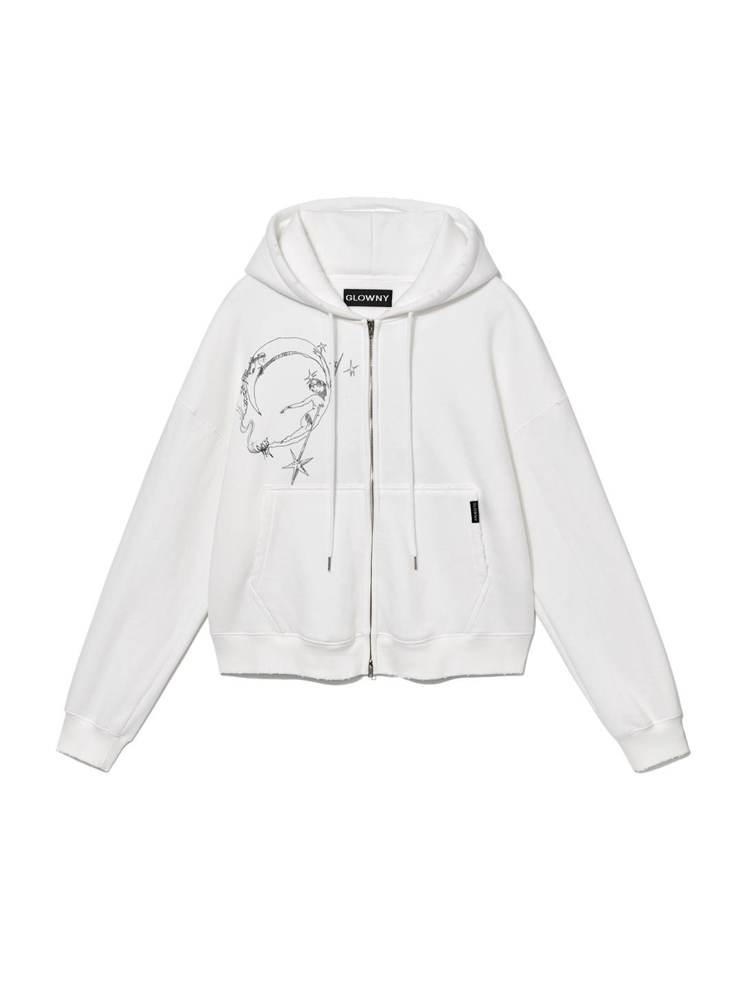 MAYA DOODLE PRINT ZIP-UP HOODIE (WHITE)