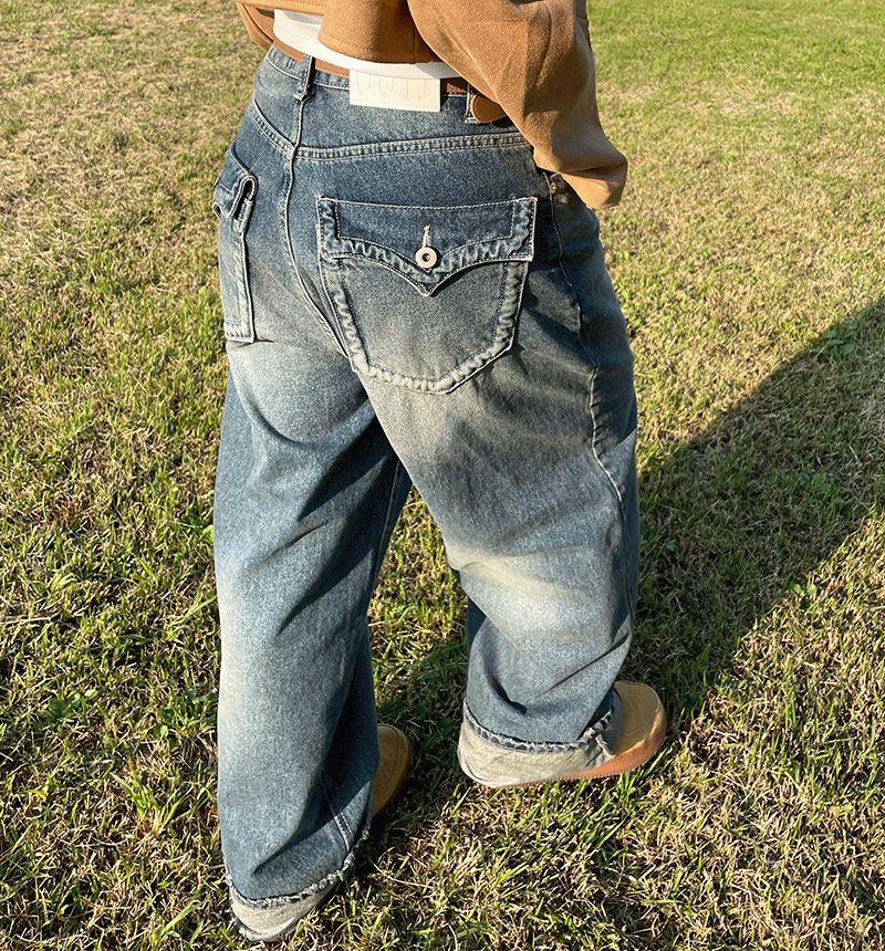옐코드 [누적판매 5천장, 컬러추가] ootj 로프 워싱 와이드 데님 팬츠