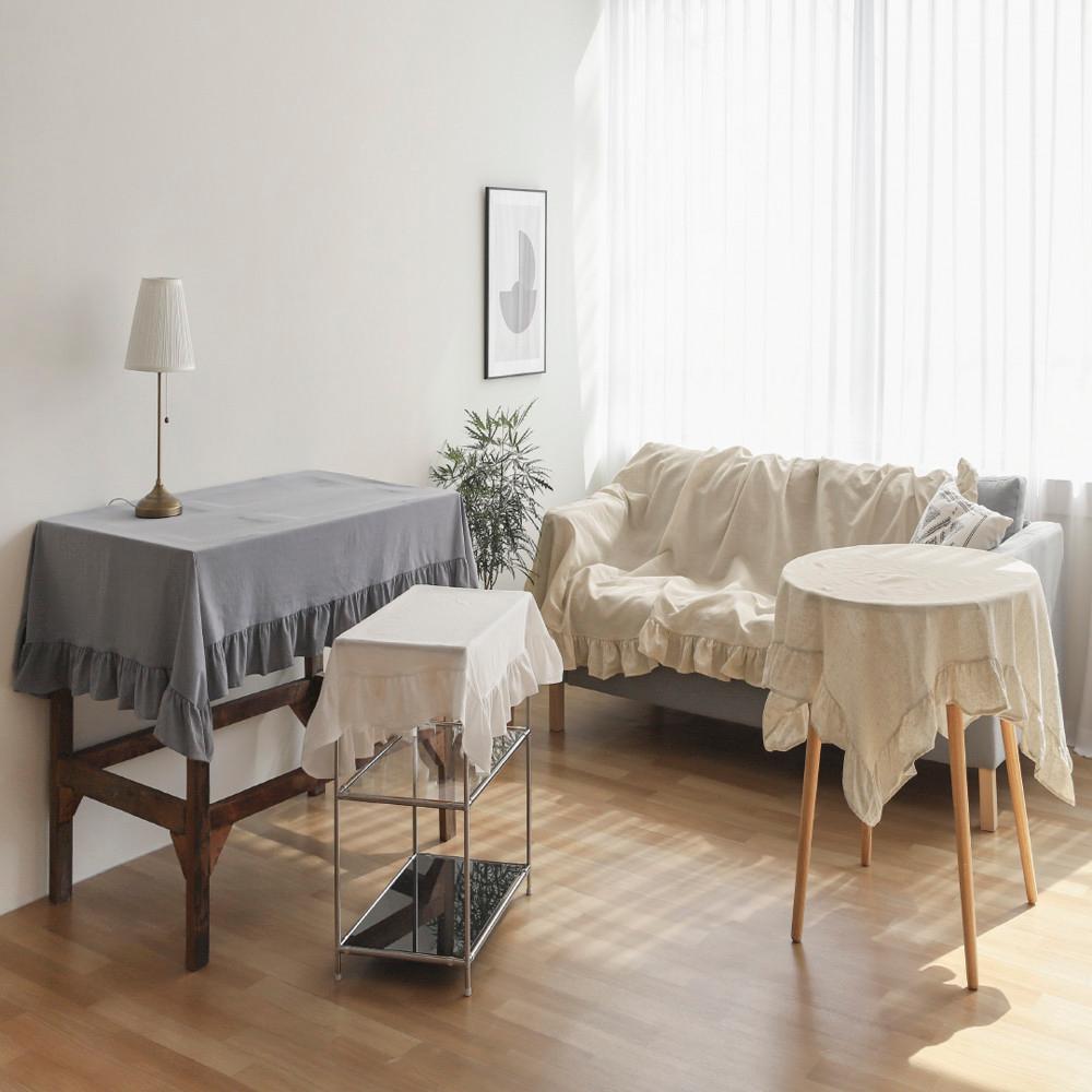 빈티지 레이스 린넨 광목 원형2, 4,6인용 미니 테이블보