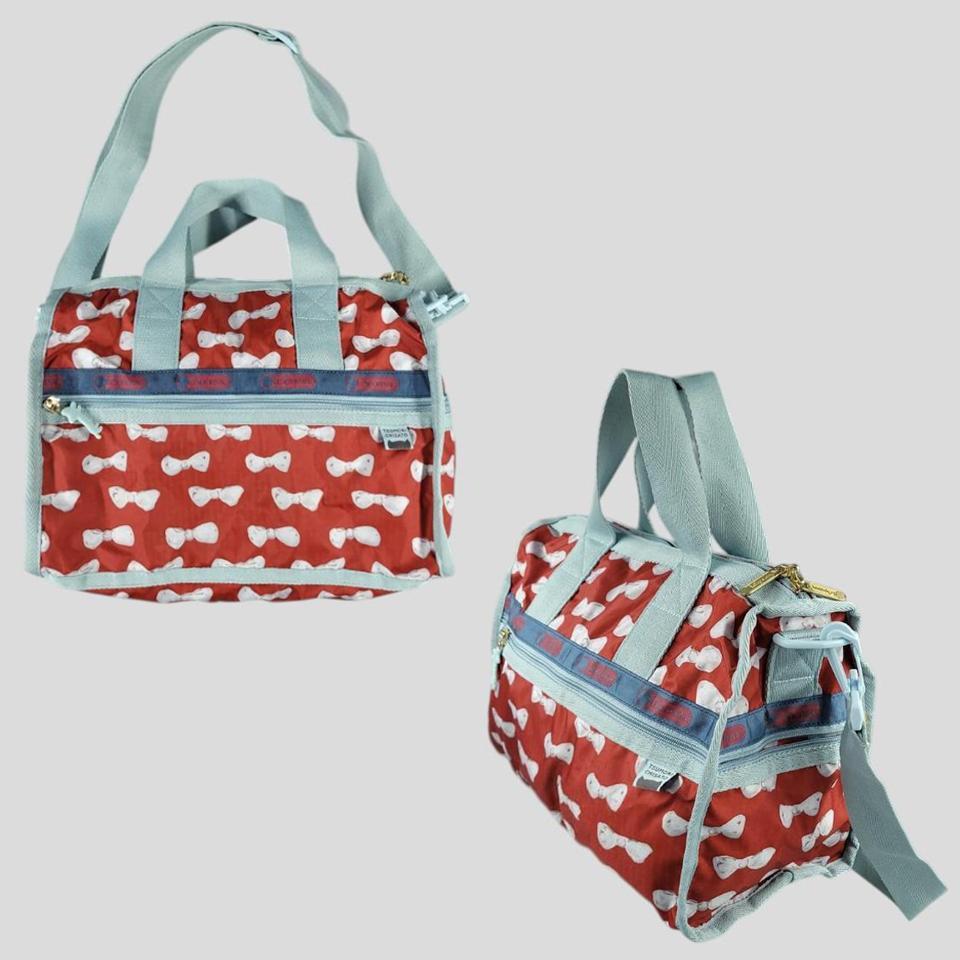 LESPORTSAC X TSUMORI CHISATO 레스포색 레스포삭 레드 스카이블루 그레이 리본패턴 키치 립스탑 투웨이 핸드백 숄더백 크로스백 가방