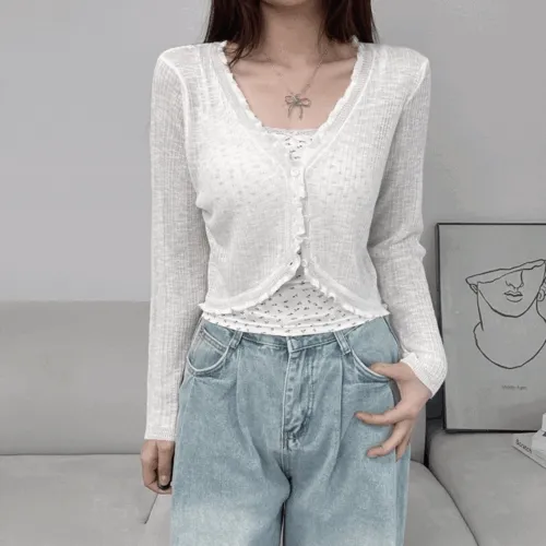 ⚡당일발송 물결 브이넥 여름 긴팔 가디건 NB316