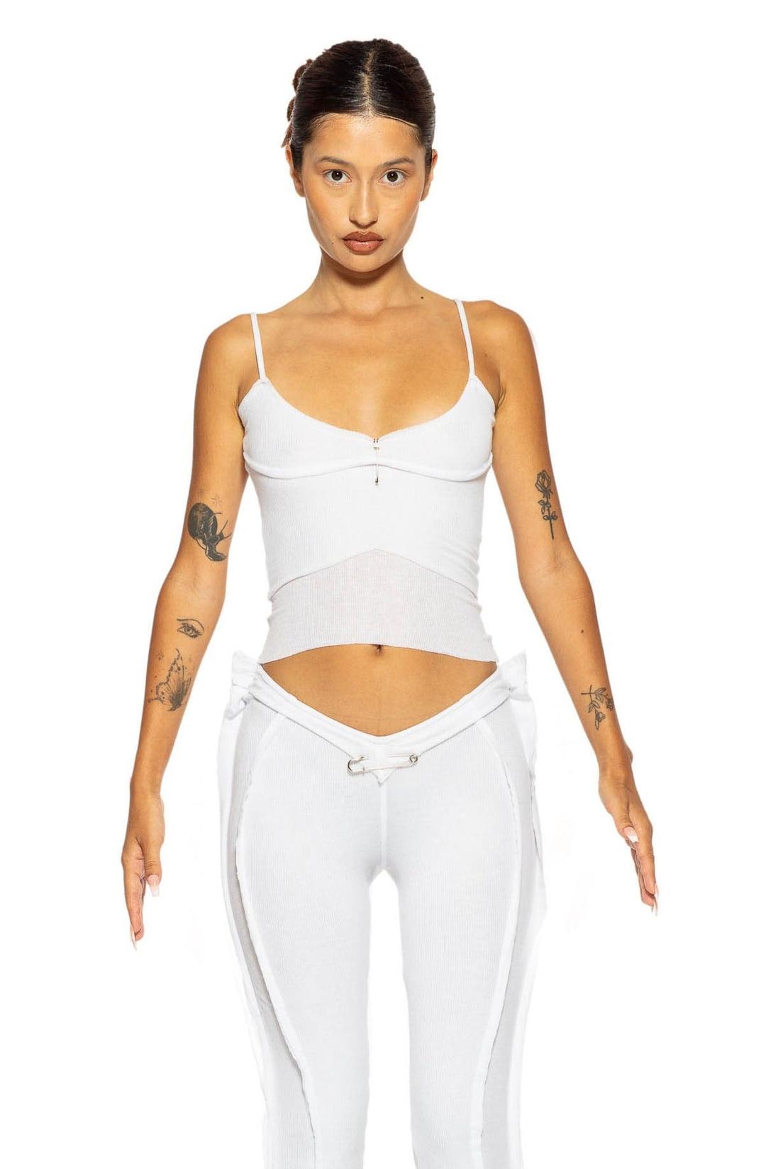 LOW BACK DOUBLE LAYER TANK IN WHITE RIB - XS