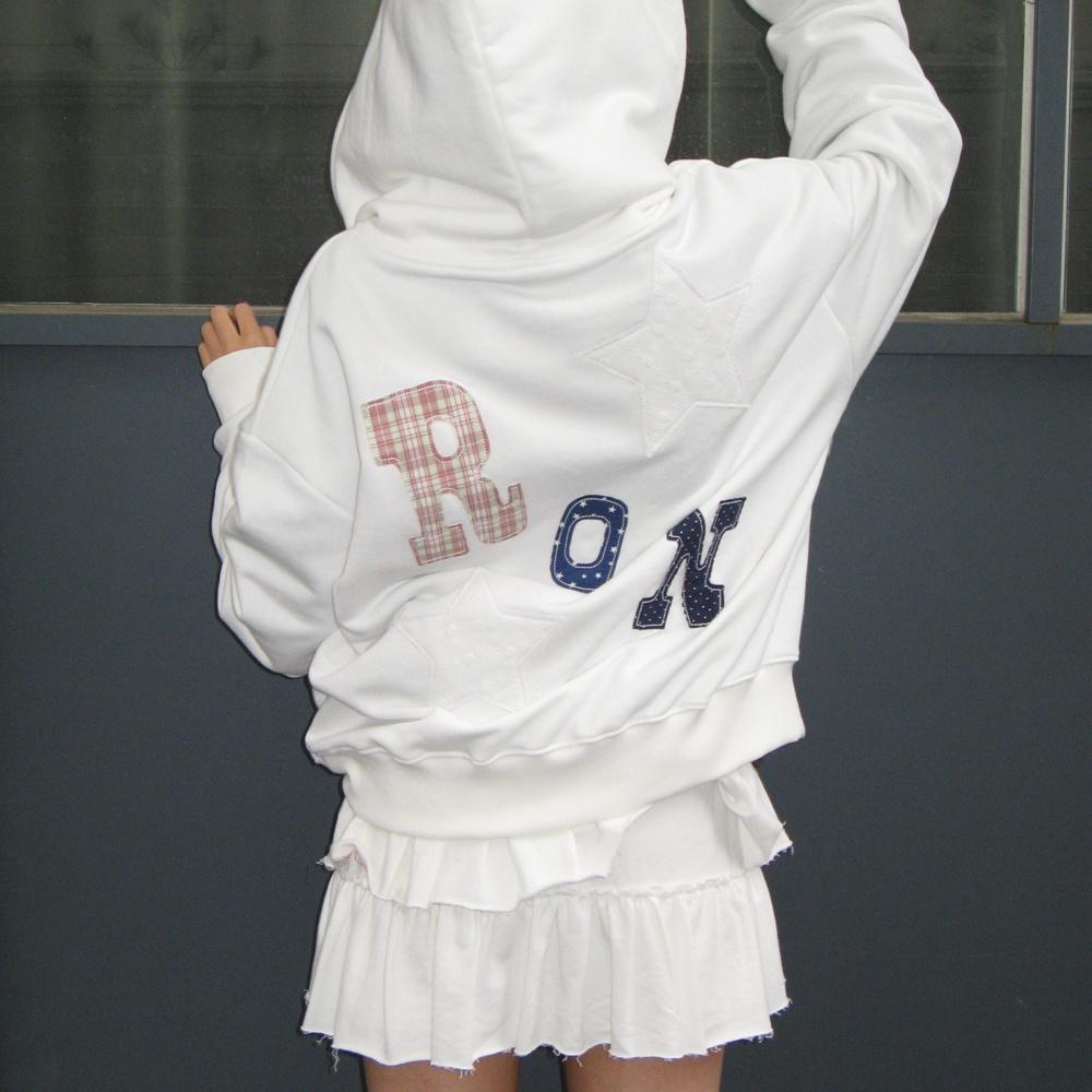 RON PATCH MIXED APPLIQUE HOODIE ZIP UP WHITE