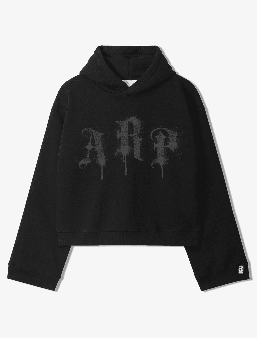SPRAY LOGO HALF CROP HOODIE _ BLACK