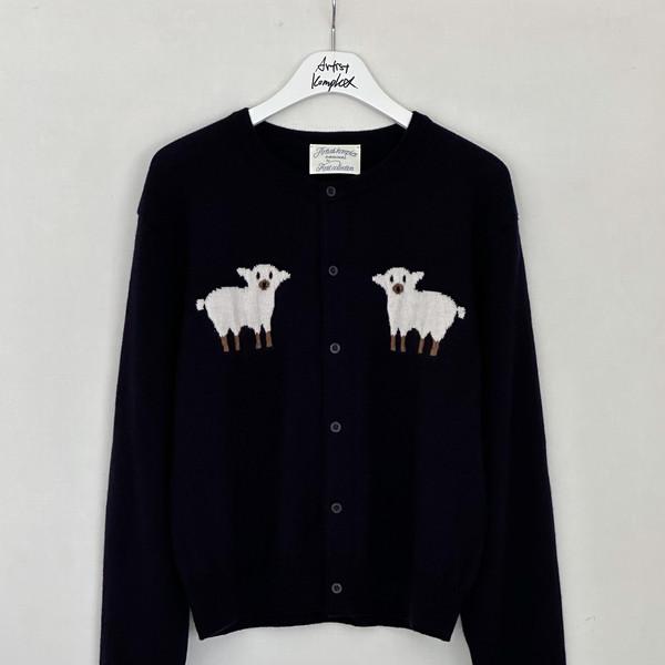 SHEEP WOOL ROUND KNIT CARDIGAN (NAVY)