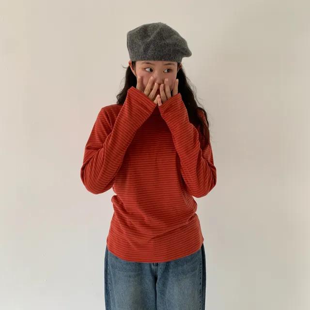 스트라이프 터틀넥 티셔츠 (5color) / 데일리 아이템 스트라이프 줄무늬 기본 레이어드 폴라티셔츠 피치 원단