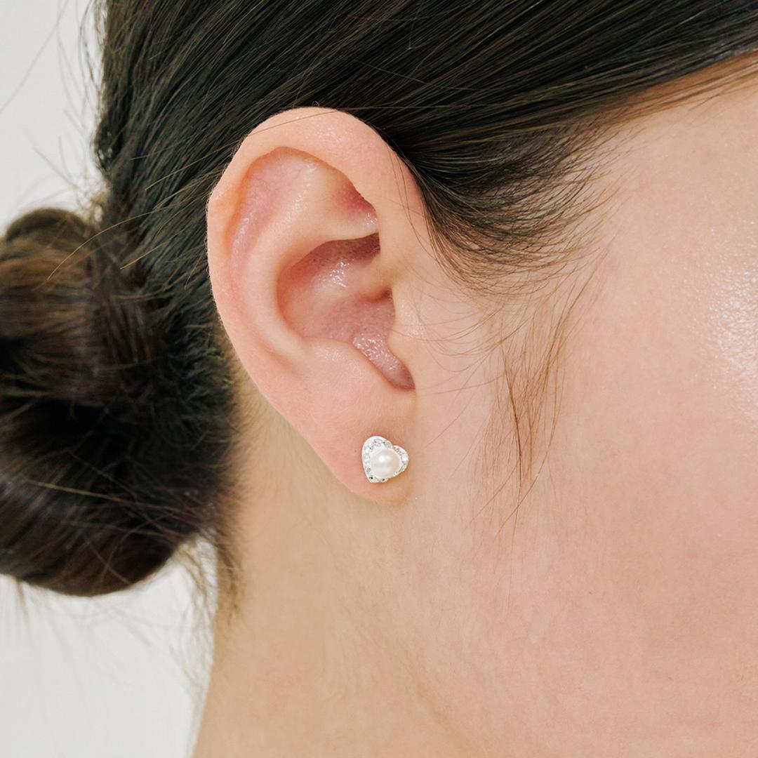 925 Silver Heart Pearl Cubic Earring