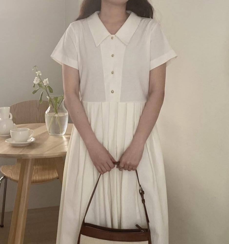 소르베 플리츠 원피스 (아이보리,네이비) 아이보리컬러 당일발송