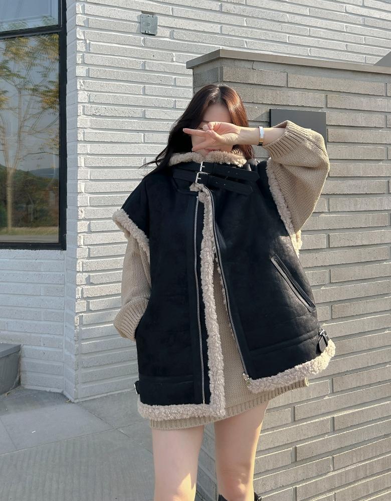 하이넥무스탕조끼 양털무스탕조끼 하이넥무스탕베스트조끼