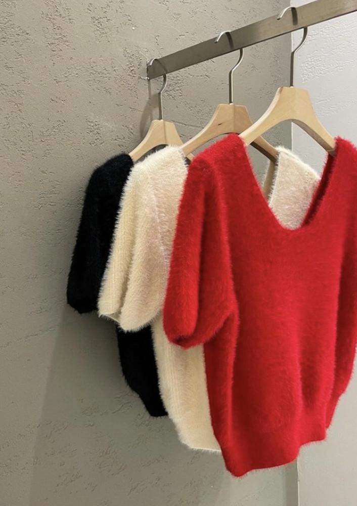 [블랙당일] 바질 인 보틀 어반 1/2 니트 반팔 u넥 니트