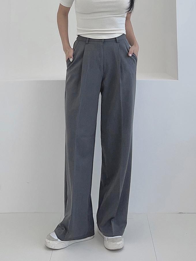 [ 3단기장/핀턱 ] 스왈 스판 베이직 와이드 슬랙스