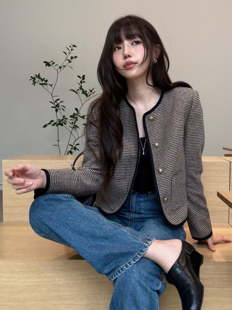 [해삐 착용]라운드넥 체크 자켓 OW5XJ8760