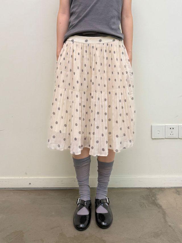 [NeverSeez] Polka Dot Pleated Textured Skirt